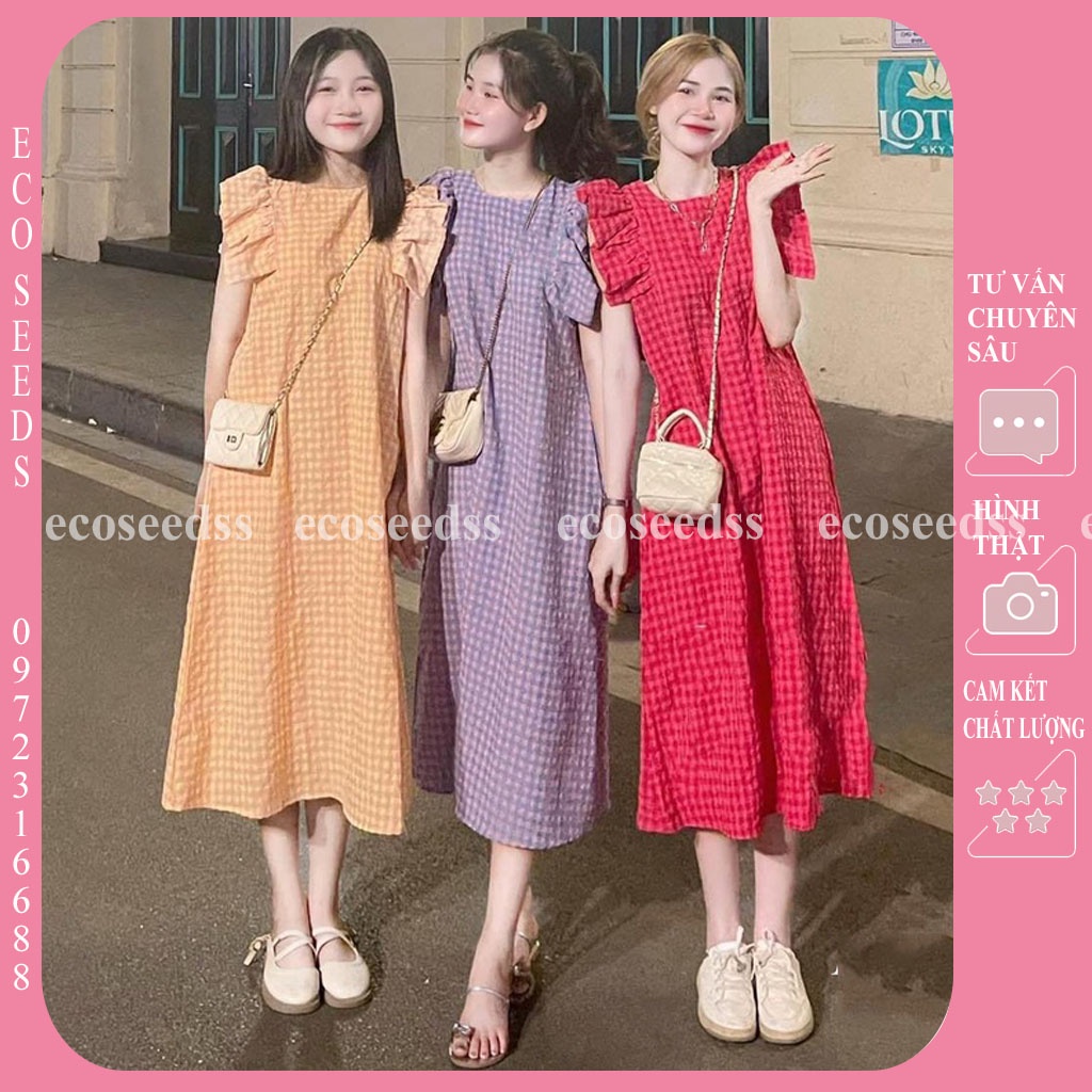 VÁY BẦU KẺ CARO CÁNH TIÊN THỜI TRANG HÀN QUỐC - ĐẦM BẦU CÔNG SỞ CAO CẤP, MẶC ĐI LÀM ĐI CHƠI ĐỀU ĐẸP