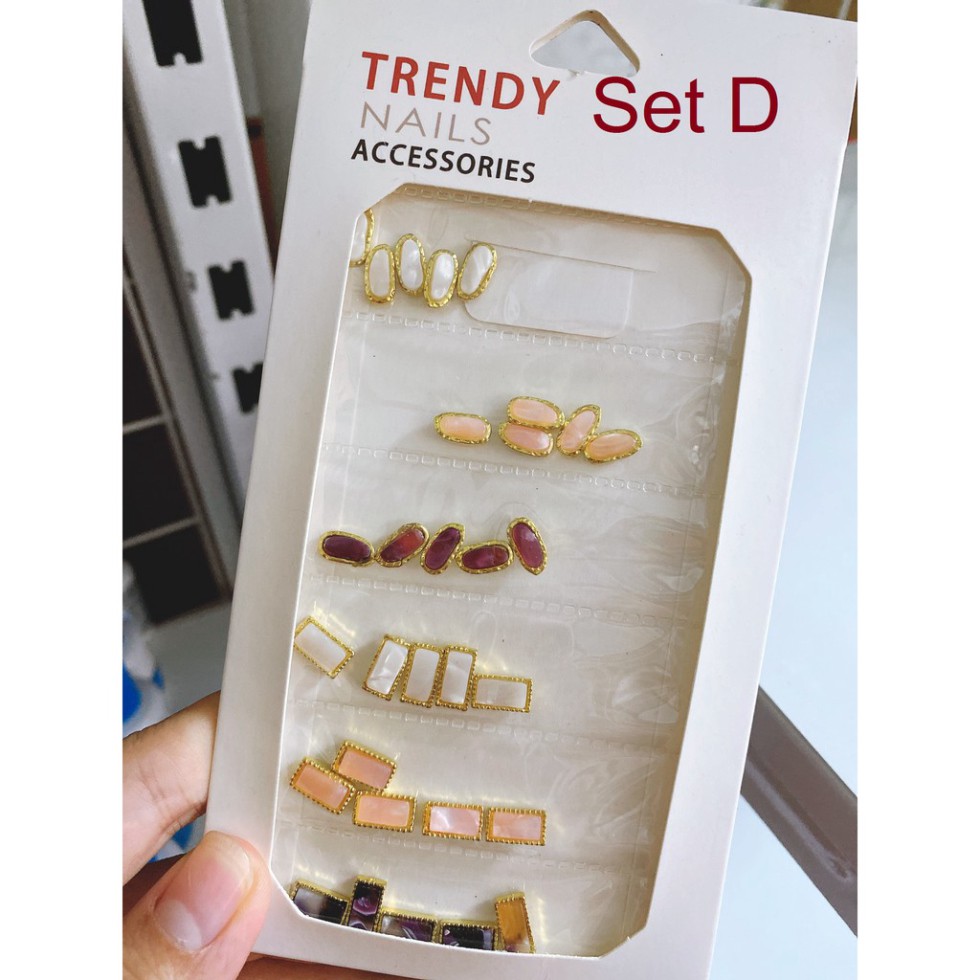 Set Túi phụ kiện, charm, đá thạch anh cao cấp đính móng tay