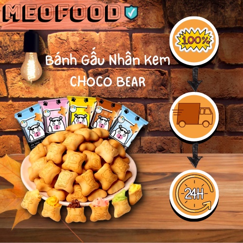 Bánh gấu nhân kem Socola - Vani - Dâu &amp; Mật Ong CHOCO BEAR thơm ngon , Bánh gấu mini nhân kem mix vị