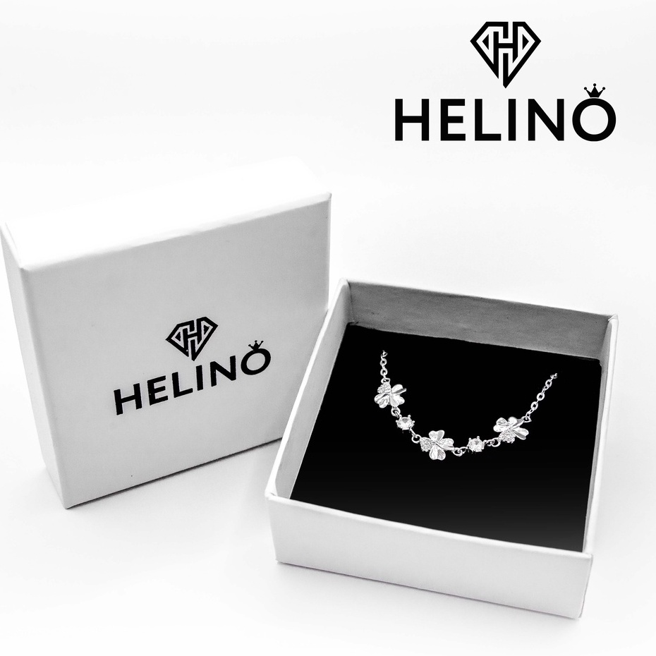Lắc tay bạc nữ HELINO vòng tay cỏ 4 lá may mắn đính đá, trang sức phụ kiện lấp lánh V01
