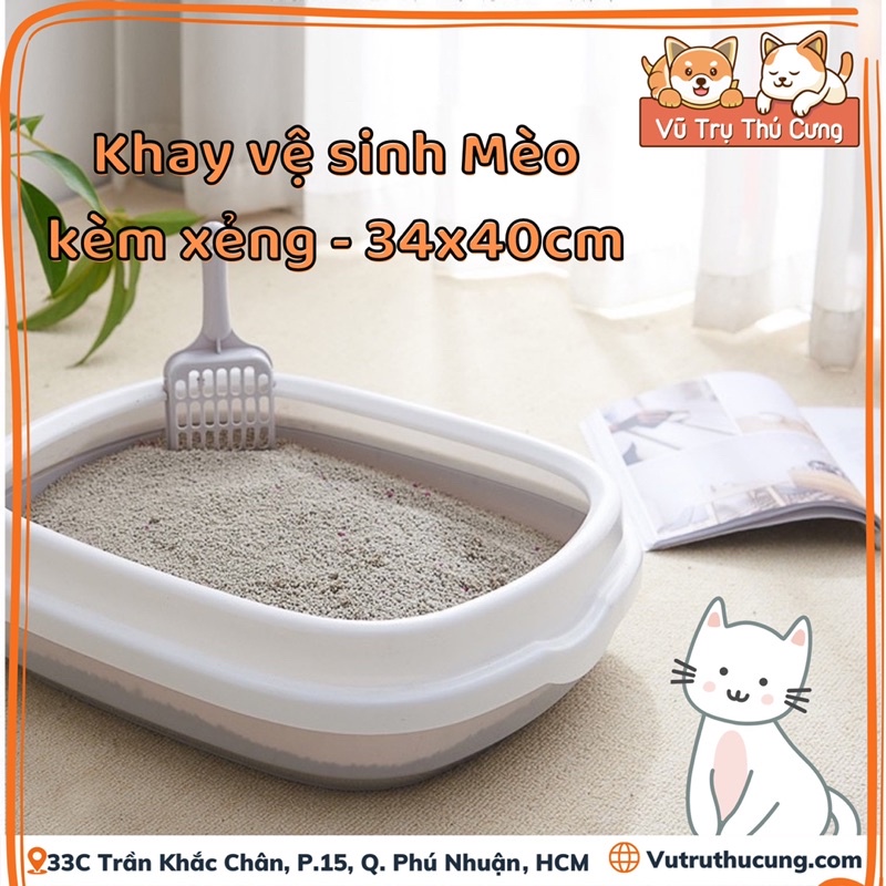 Khay Cát Vệ Sinh Cho Mèo kèm xẻng- Size 34x40cm| Khay đựng cát Mèo| Chậu cát vệ sinh cho mèo