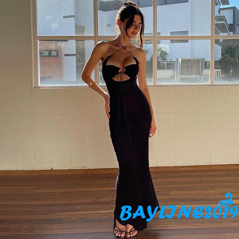 Đầm Dài Không Tay Màu Trơn Cắt Xẻ Một Mảnh Dành Cho Nữ