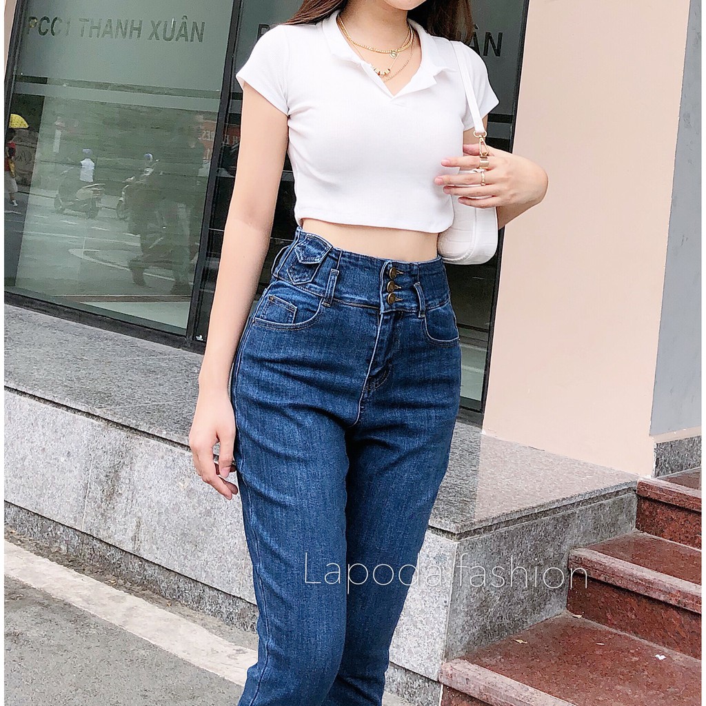 Quần Jean Nữ Baggy KAVO BLUE 3 Cúc Lưng Cao Co Giãn 4 Chiều