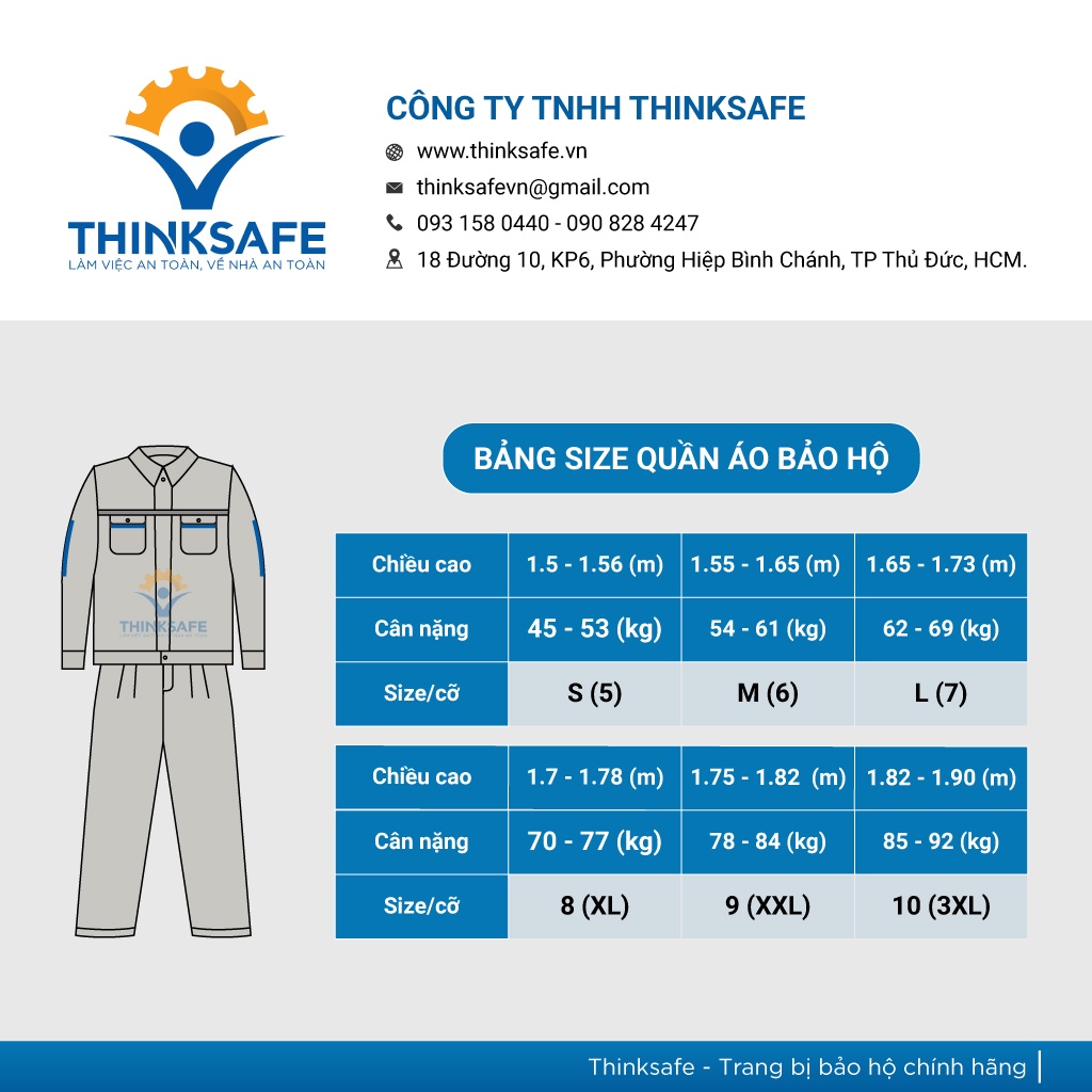 Quần áo bảo hộ lao động Thinksafe áo lao động kỹ sư công nhân có túi hộp thoải mái thoáng mát thấm hút mồ hôi PR02