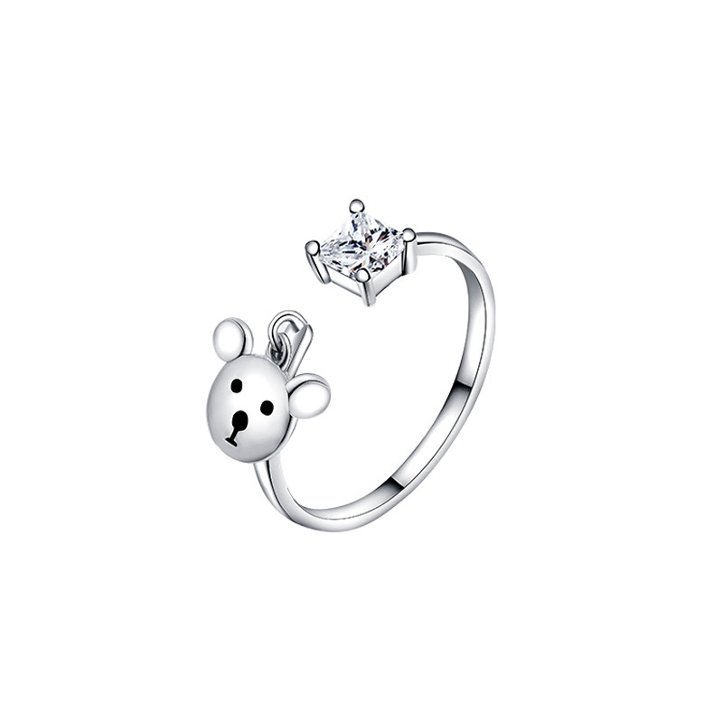 Nhẫn nữ zircon vuông dễ thương thời trang hàn quốc nhẫn mở gấu tinh tế