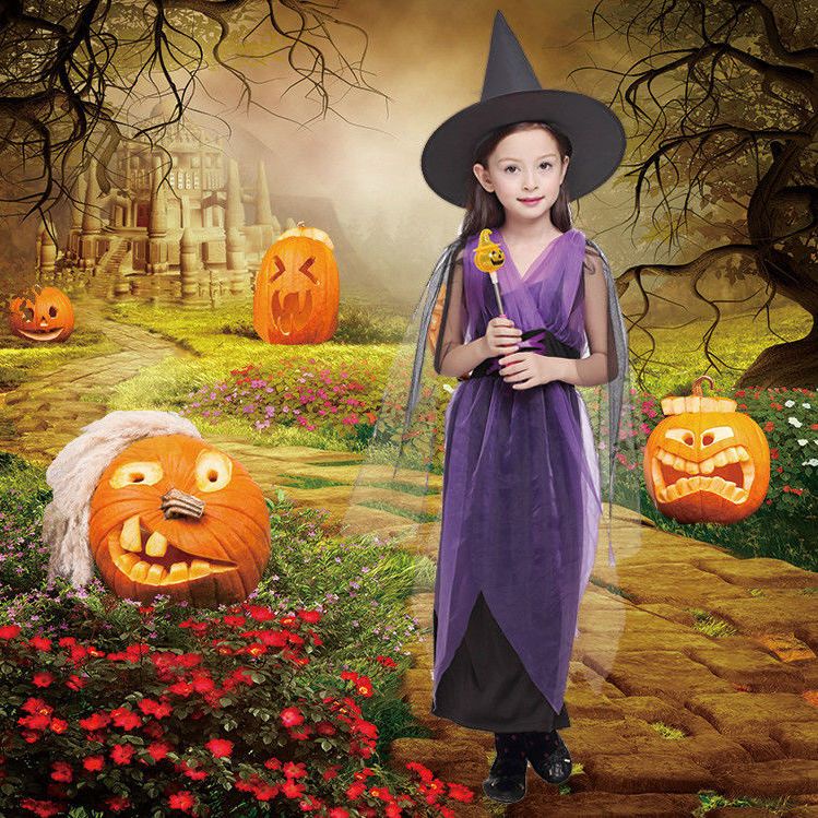 Đầm Hóa Trang Halloween Nhân Vật Phù Thủy Cho Bé Gái Kích Thước 100-150
