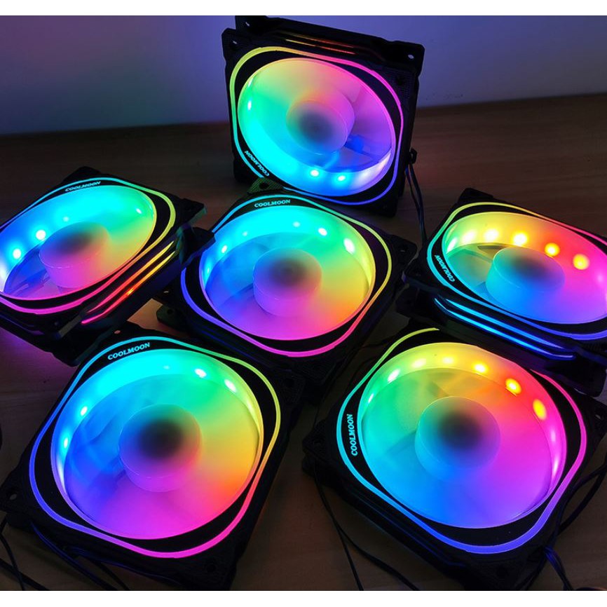 Bộ 5 Quạt Tản Nhiệt, Fan Case Led RGB Coolmoon U1  - Kèm Bộ Hub Sync Main, Đổi Màu Theo Nhạc