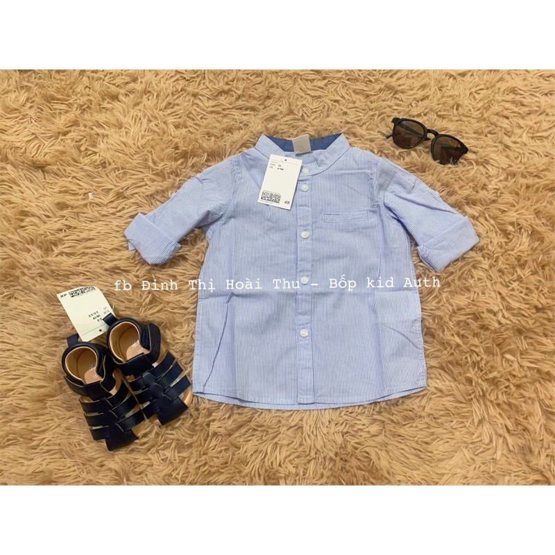Áo sơ mi cổ tàu kẻ xanh siêu đẹp Hm auth sz 6-9,9-12,12-18,18-24,2-3y