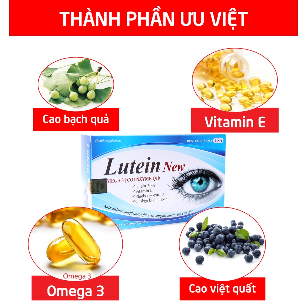 Viên uống sáng mắt HDPHARMA Lutein Omega 3 giảm khô mắt, mờ mắt, mỏi mắt - 30 viên [Lutein New]