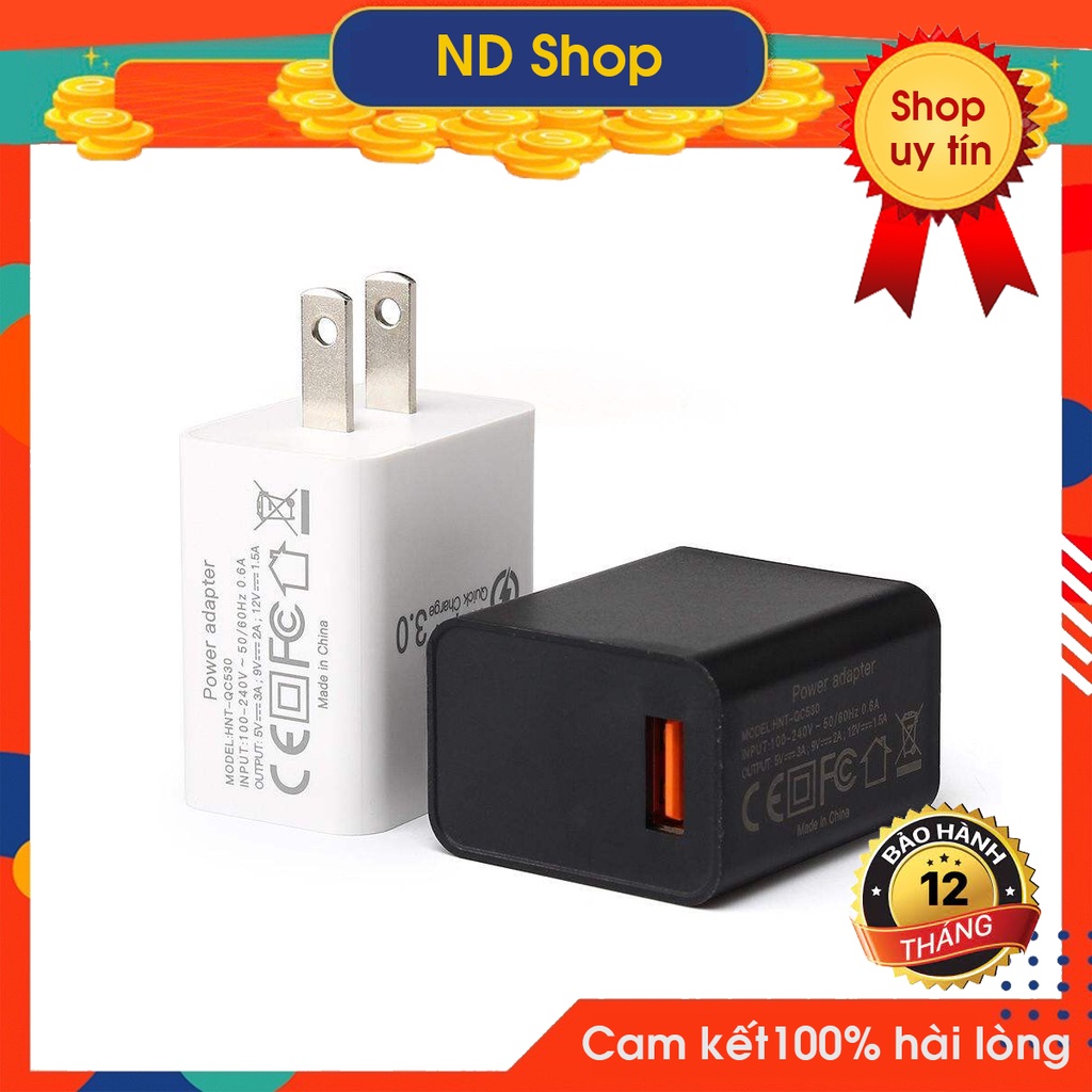 Củ sạc nhanh đa năng 18W 5V-3A, 9V-2A, 12V-1.5A phù hợp với sạc không dây lắp cho nội thất