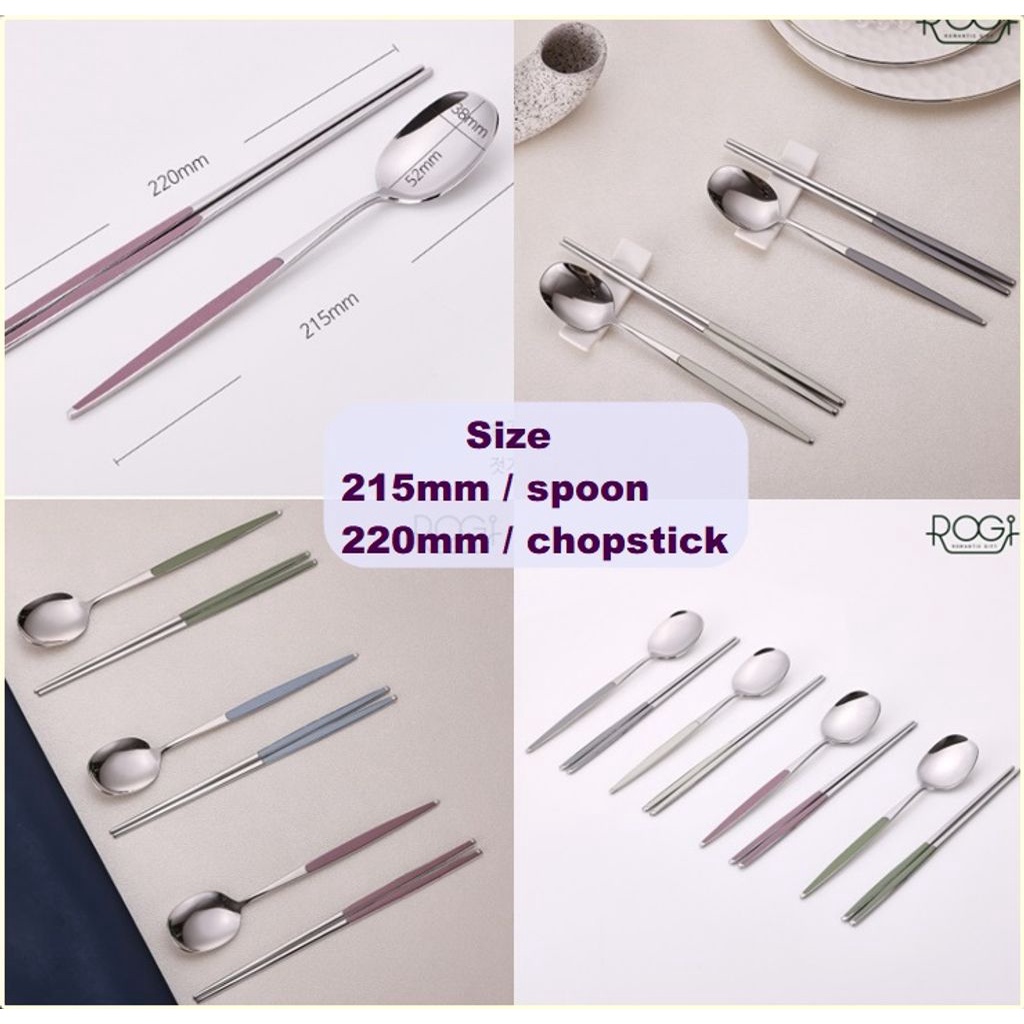 Bộ đồ ăn tùy chỉnh bằng thép không gỉ Rogi PREMIUM Bộ dao kéo Hàn Quốc 5 màu Bộ ăn / Muỗng ＆ Đũa / Gói quà sang trọng