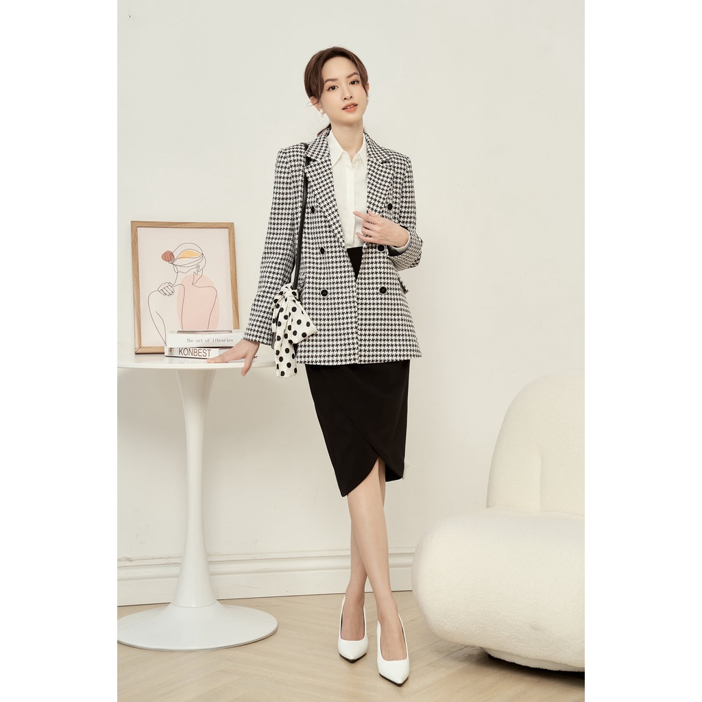 Áo blazer kẻ cổ ve túi cơi nắp 6 khuy TIINSTORE ADK242