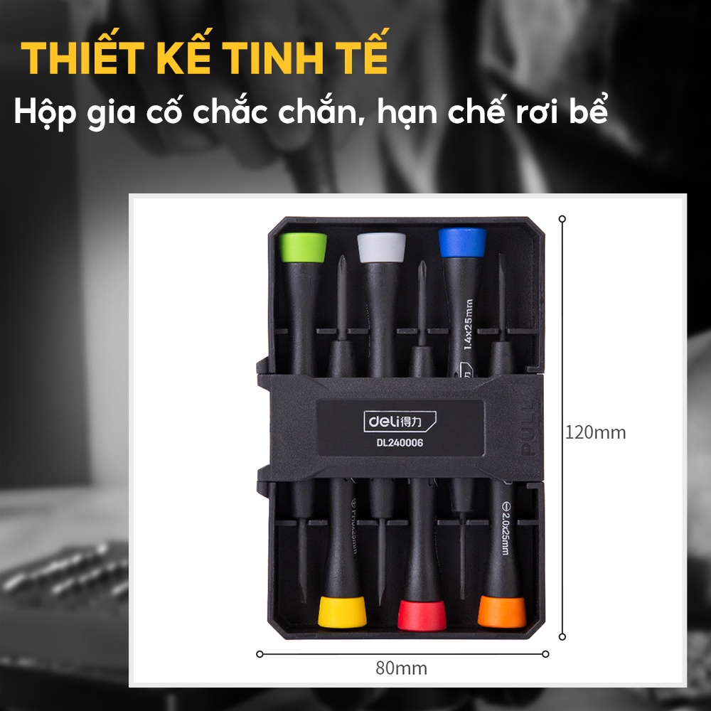 Bộ Tuốc Nơ Vít 6 Tua Vít Đa Năng Deli DL240006 Có Hộp Tay Cầm Nhiều Màu - Nhập Khẩu Chính Hãng Bảo Hành 12 Tháng