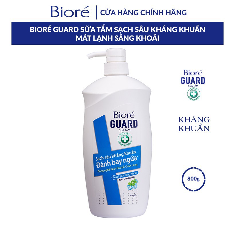 [Mã FMCGKAO4 - 8% đơn 250k] Bioré Sữa Tắm Sạch Sâu Kháng Khuẩn Guard – Mát Lạnh Sảng Khoái 800g Tặng 1 Chai 220g