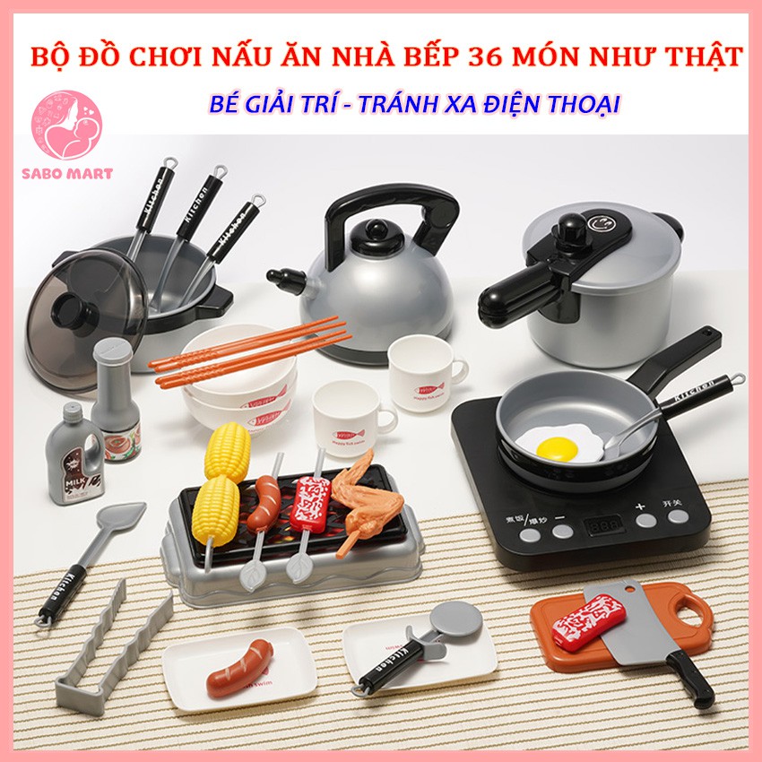 [LOẠI CÓ NHẠC] Bộ Đồ Chơi Nấu Ăn Nhà Bếp 36 Món Như Thật Cho Bé