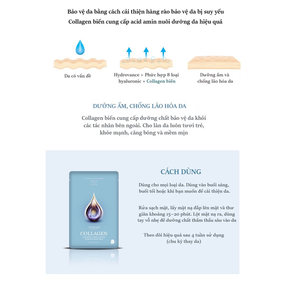 Mặt nạ giấy dưỡng trắng da Hàn Quốc Essence Mask Pack WHISIS  dưỡng chuyên sâu giúp cấp ẩm phục hồi dưỡng trắng 25ml