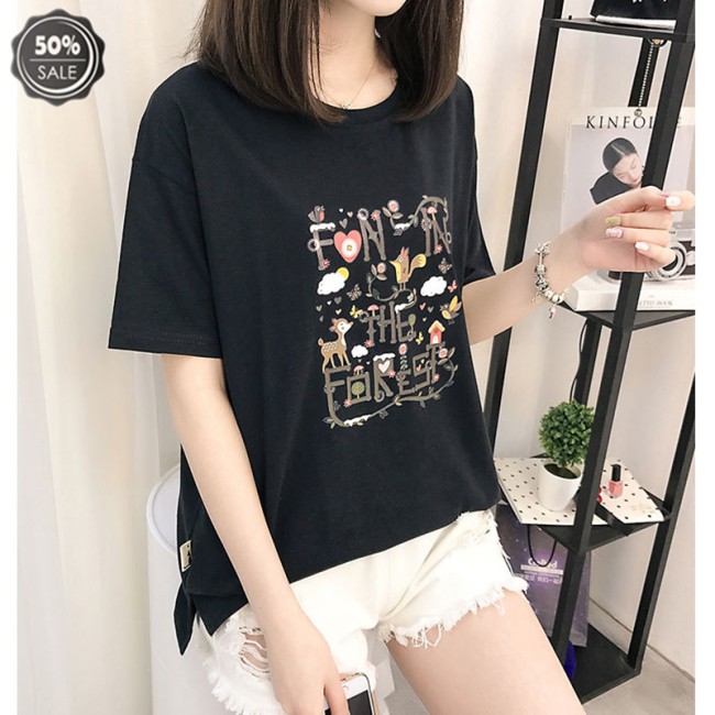 Áo thun T-shirt cổ tròn vạt trước ngắn vạt sau dài thời trang cho nữ mùa hè