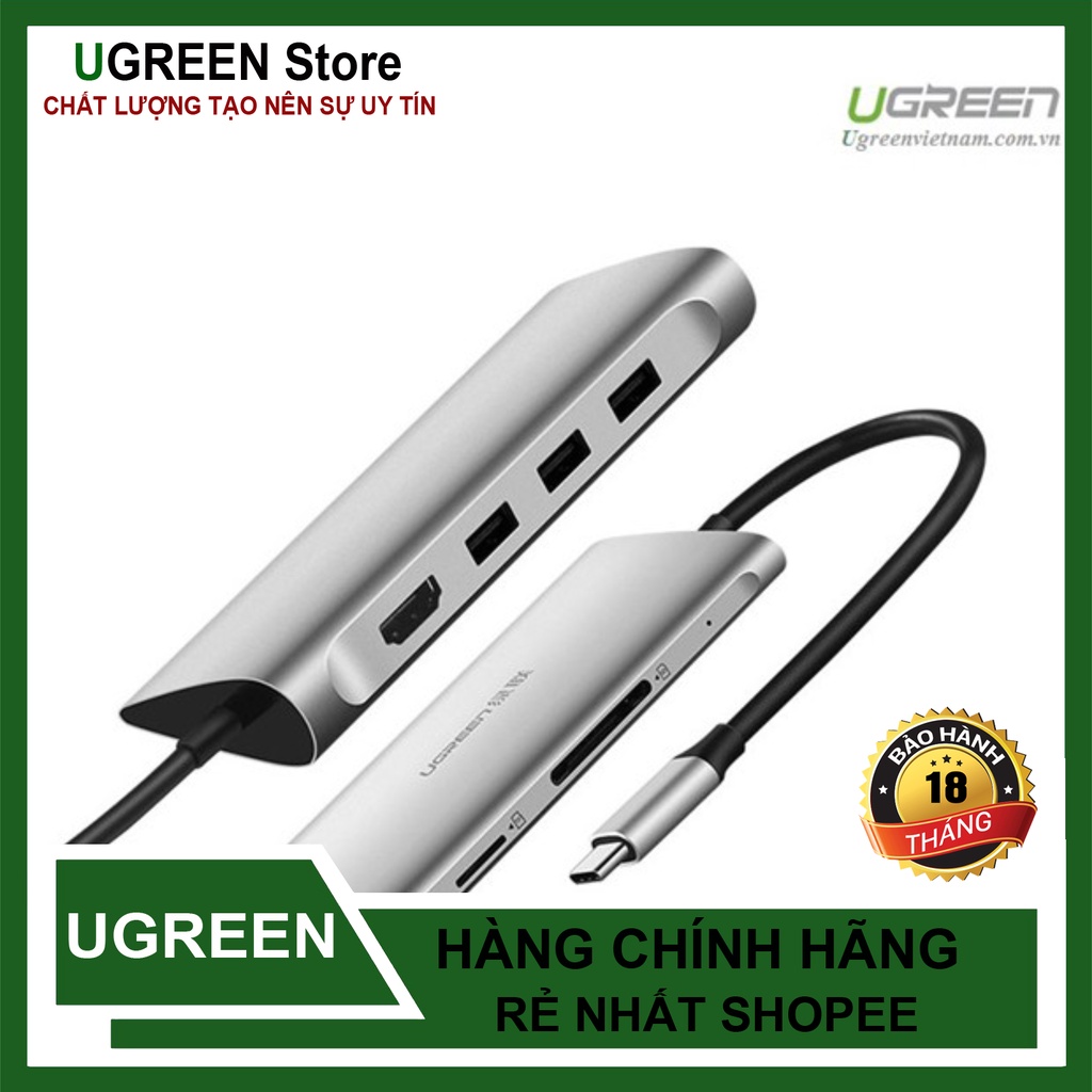 [Mã 155ELSALE giảm 7% đơn 300K] Hub USB type-C sang HDMI/Ethernet/Hub USB 3.0/Card SD/TF Ugreen 50516 Chính hãng