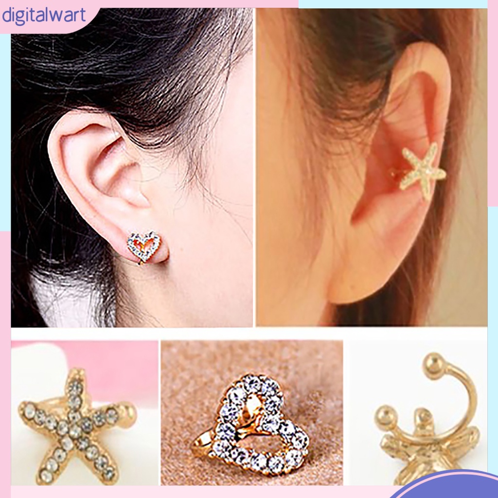 Khuyên kẹp vành tai hình sao biển/trái tim đính đá thanh lịch