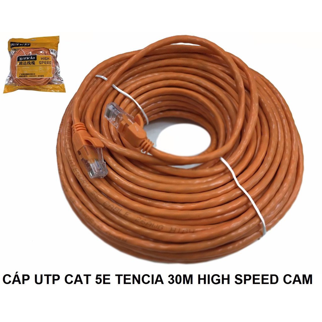 Cáp mạng Cat 5 Tencia High Speed 15m TC 5015C, màu xám TC 5015G,20m cam 5020C , xám 5025G , 30m cam 5030C, 30m xám 5030G