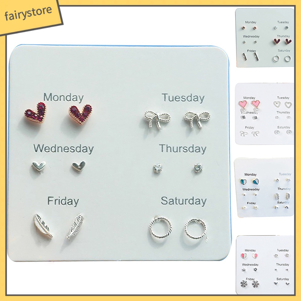 Set 6 Đôi Bông Tai Nhiều Kiểu Xinh Xắn Đáng Yêu Cho Nữ