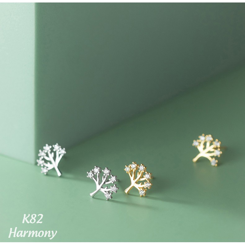 Khuyên tai nữ bạc mạ vàng đính đá hình cây mẫu mới trẻ trung The Tree | HARMONY ACCESSORIES K82