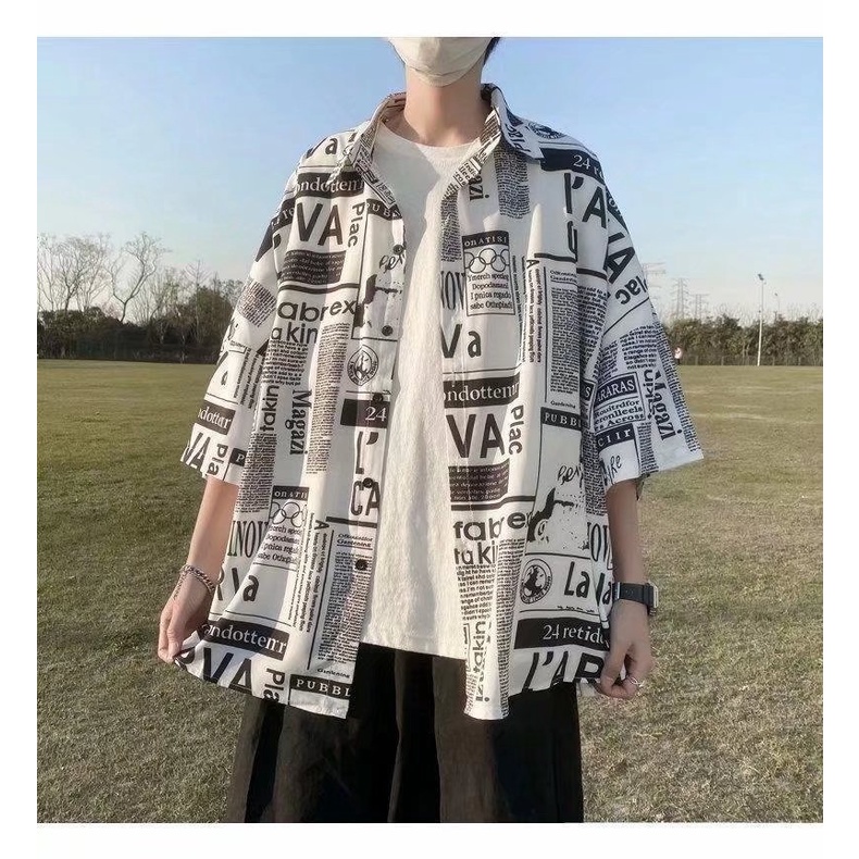 Áo Sơ Mi Nam Tay Ngắn Họa Tiết Tờ BáoThời Trang Hàn Quốc TTE133