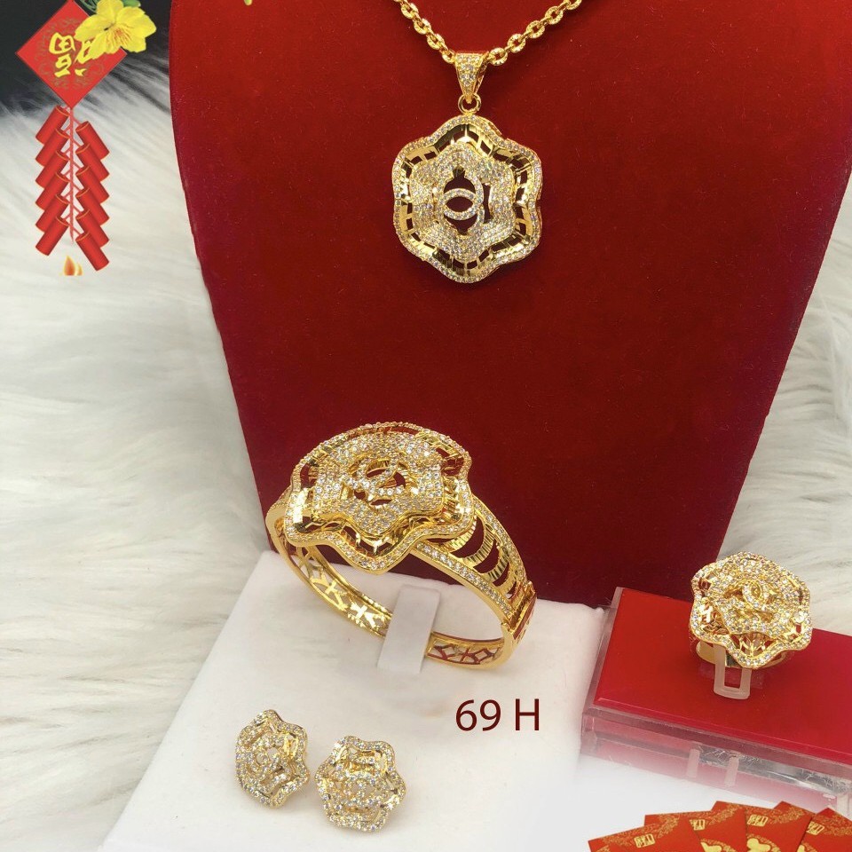 Bộ Trang Sức 5 Món Hoa Cánh Uốn - Đủ Size, Chuẩn Màu Vàng, Hàng Y Hình