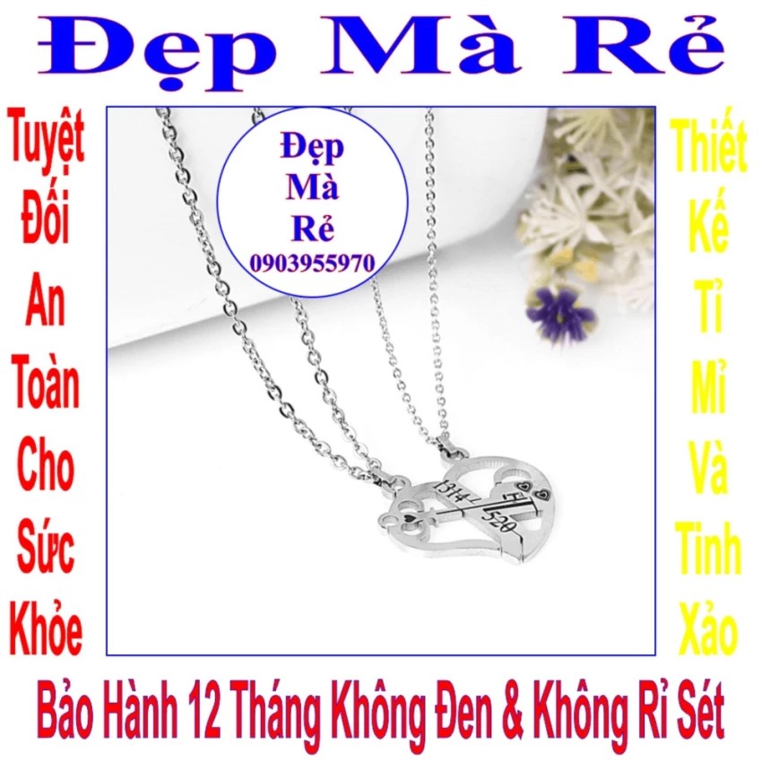 Dây chuyền cặp hình trái tim và chìa khóa khắc số 1314 / 520 - Giá bán trên = 2 sợi như hình