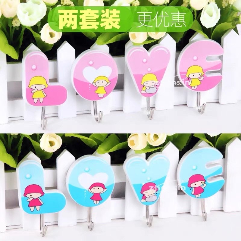 Bộ 4 móc dính cường lực siêu chắc, Móc dính siêu chắc hình chữ LOVE
