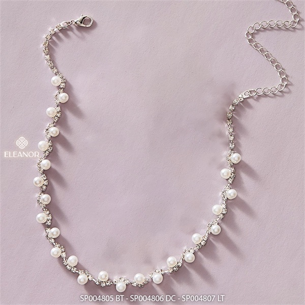 Dây chuyền vòng tay bông tai nữ Eleanor Accessories bộ trang sức đính đá ngọc trai nhân tạo phụ kiện trang sức 4805