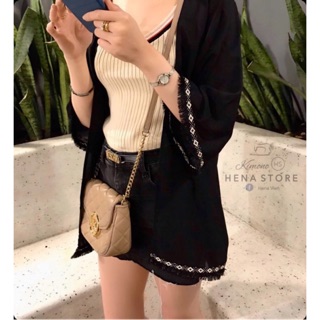 Kimono Thổ Cẩm Tua Rua Có 2 Màu: Trắng-Đen