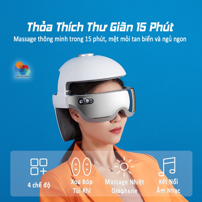 Máy massage mắt, cổ và đầu 3 trong 1 Xiaomi Momoda SX-315, kết nối App, âm nhạc bluetooth, xoa bóp túi khí, mát xa nhiệt