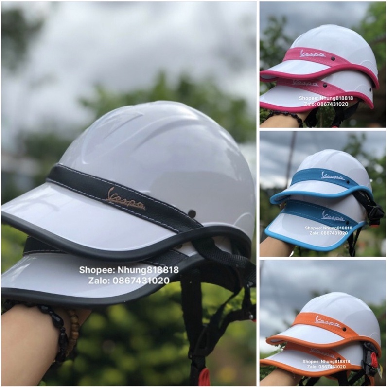 [ Xả Kho ] Nón bảo hiểm kết đai da Vespa Nam /Nữ  cty Chính Hãng chuẩn đẹp - Nón kết bảo hiểm vespa thể thao