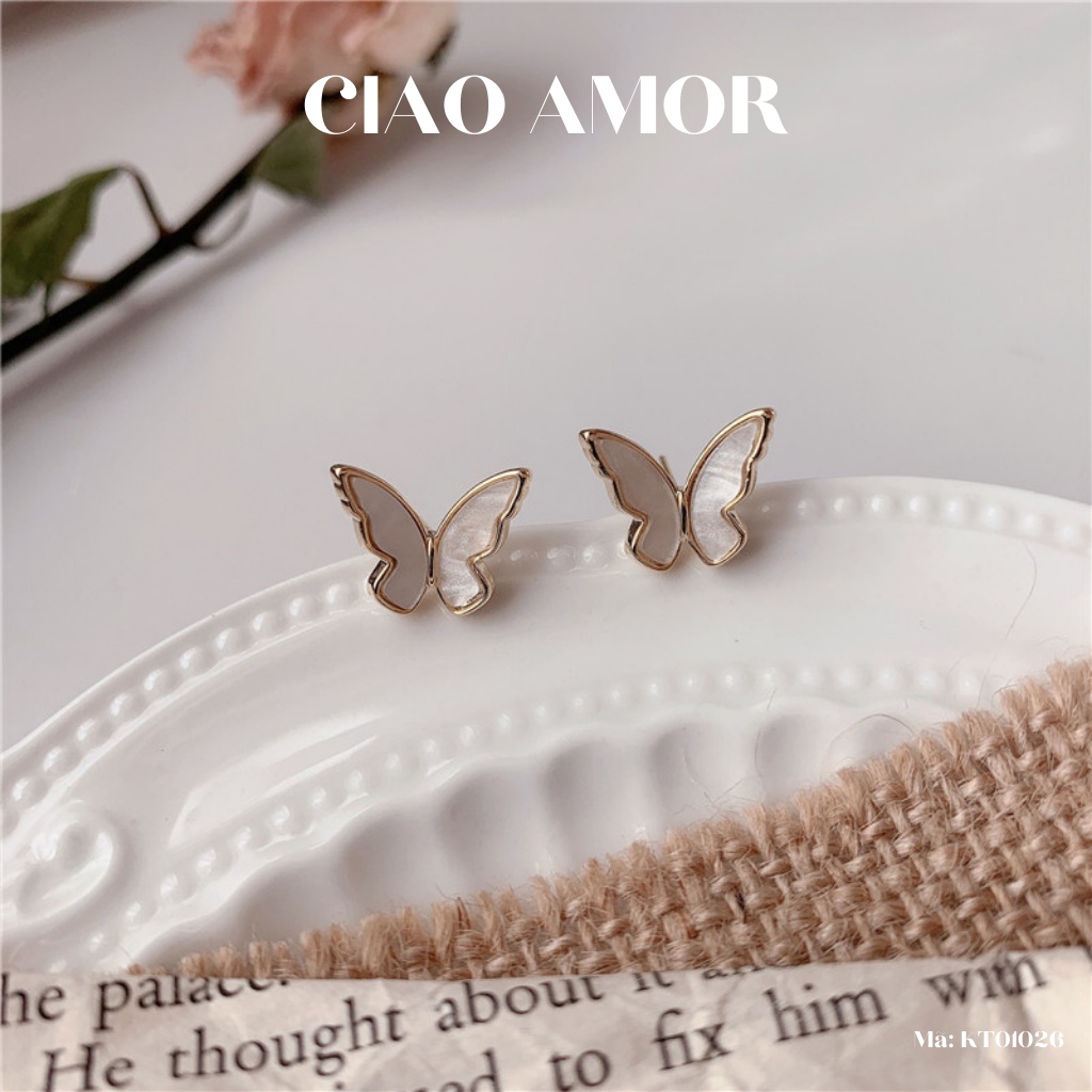 Khuyên tai nữ, hoa tai ngắn đơn giản cánh nạm xà cừ Trang sức Ciao Amor - KT0126
