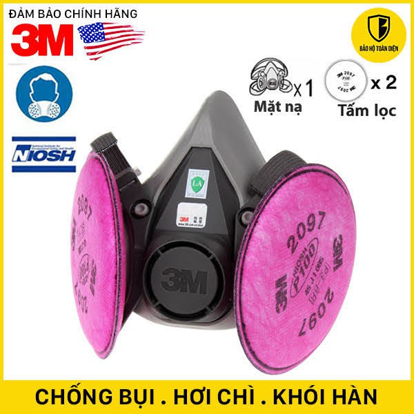 (CHÍNH HÃNG) Bộ mặt nạ phòng độc 3M 6200 kèm tấm lọc bụi, hơi dầu, khói hàn, hơi hữu cơ 3M 2097