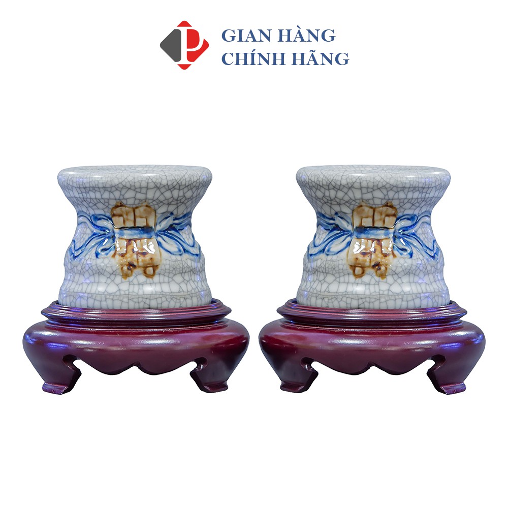 Chân đế nến hoạ tiết cuốn thư nhiều kích cỡ, men Rạn Đắp Nổi, đồ thờ cúng Phùng Gia - Gốm sứ Bát Tràng cao cấp