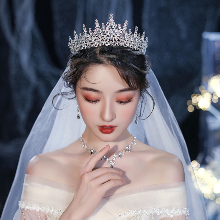 Bộ Trang Sức Hình Vương Miện Đính Đá Lấp Lánh Thời Trang Dành Cho Cô Dâu