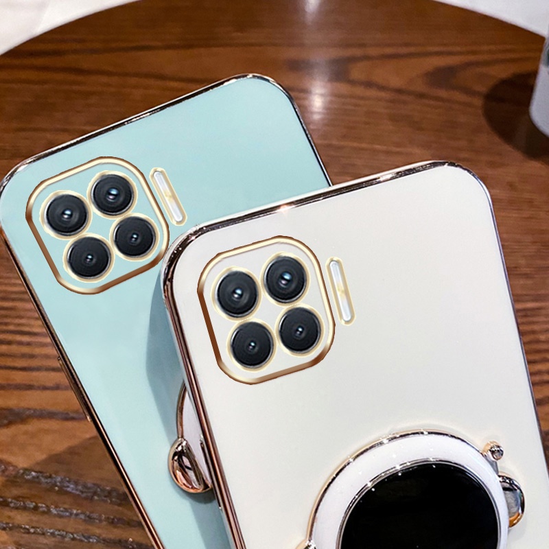 ốp lưng Giá đỡ phi hành gia mạ vàng sang trọng Giá đỡ tích hợp Vỏ mềm Tương thích với Cho OPPO F17/A73(4G) F17/A93(4G) F19 PRO F19PRO+ F11 PRO F7 F5 F9 Ốp silicon TPU màu trơn đơn giản case