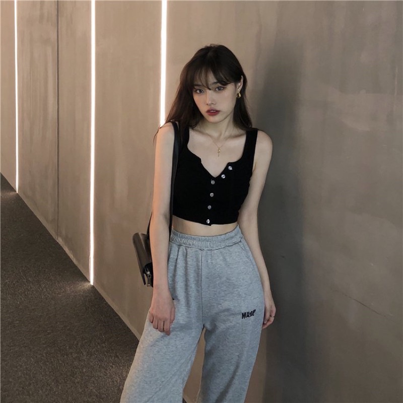 Áo 3 Lỗ Croptoo Cài Khuy Uzzlang L.Y Store Nữ  Áo Khuy Sát Nách HOT