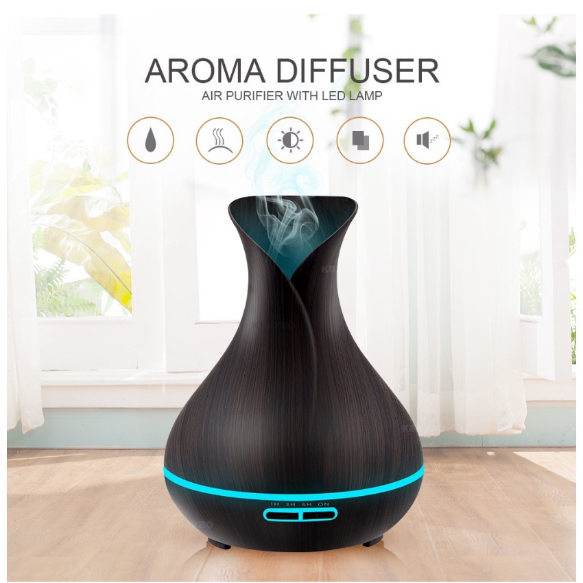 Máy khuếch tán,máy phun sương, đèn xông tinh dầu TULIP Aroma diffuser 550ml, đèn led 7 màu, hẹn giờ, tạo ẩm, khử khuẩn