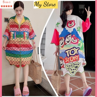 Đầm ngủ suông form rộng, chất vải lụa satin in 3D mềm mịn mát -  Freesize dưới 68 kg