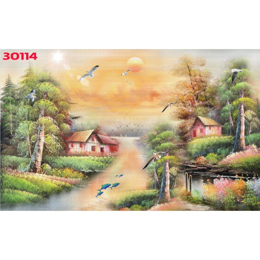 Tranh dán tường 3d thác nước rừng cây thiên nhiên