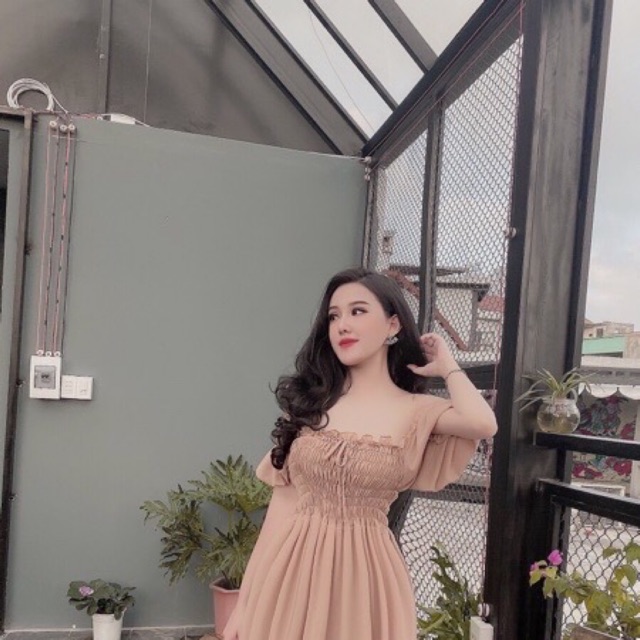 Đầm maxi voan trễ vai