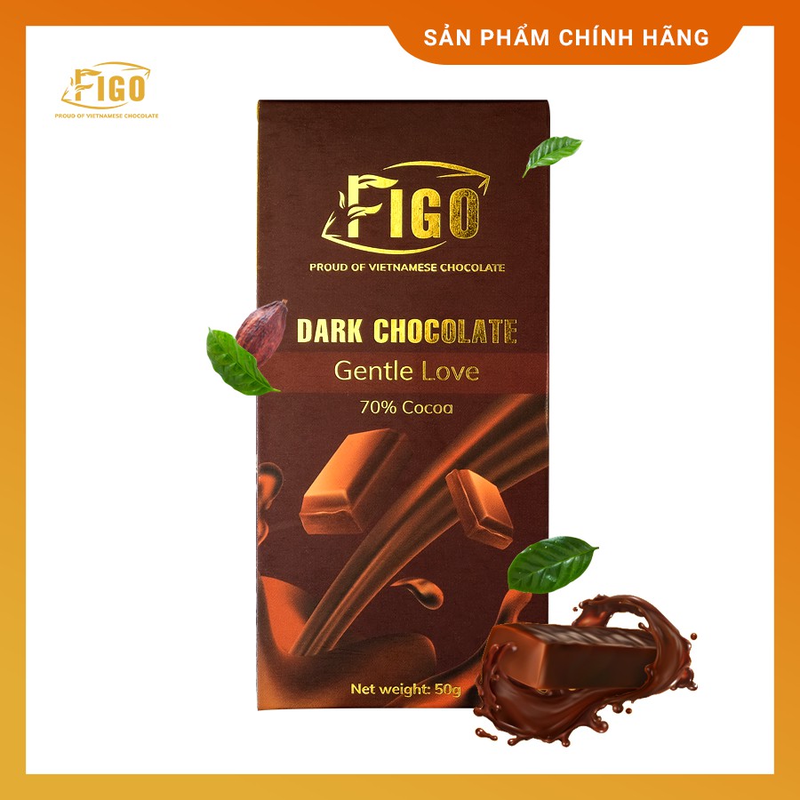 Kẹo socola đen nguyên chất ít đường vị đắng 70% cacao Figo, Dark Chocolate 70 cacao less sugar, phù hợp eat clean, keto