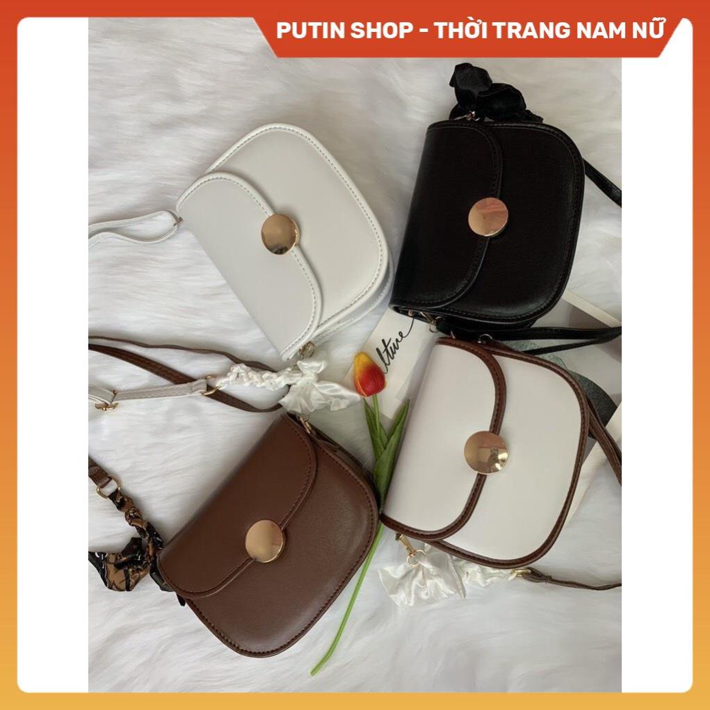 Túi đeo chéo nữ WAP HOUSE đi du lịch,  Túi xách thời trang trắng đen kem viền nâu quai tết phong cách châu âu