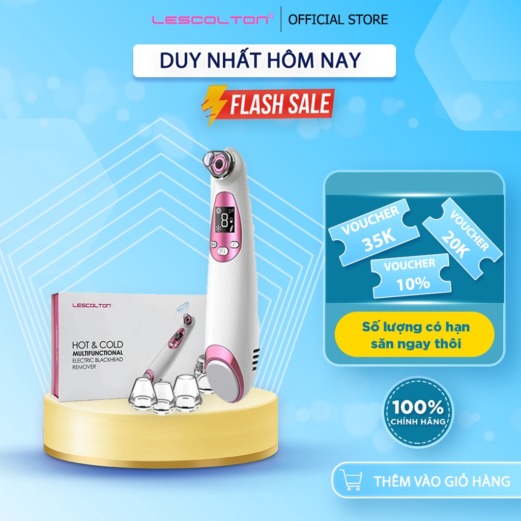 Máy hút mụn đầu đen cầm tay mini Lescolton gồm cả chế độ máy massage mặt nóng lạnh đa năng kèm 5 đầu hút