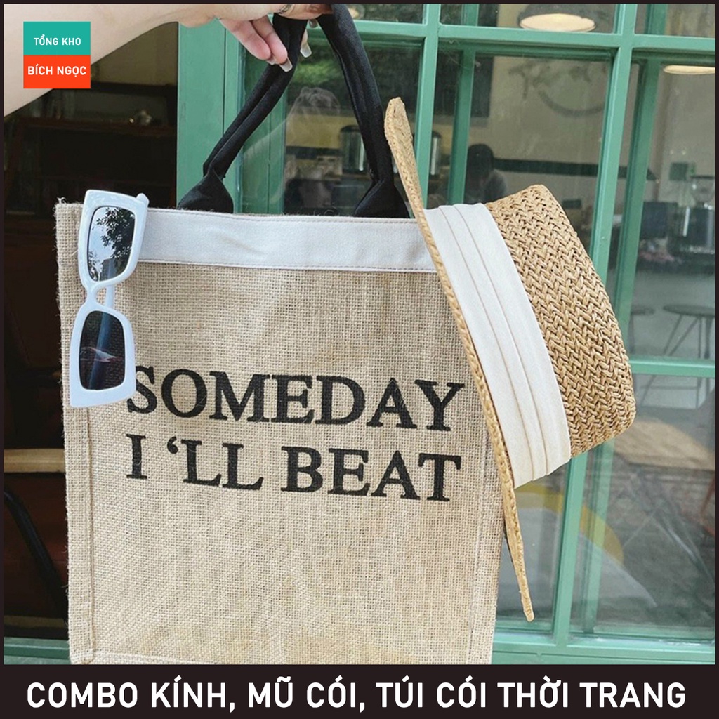 Combo kính mát, mũ cói rộng vành, túi cói thời trang cực chất, đi chơi du lịch dã ngoại, đi biển mùa hè