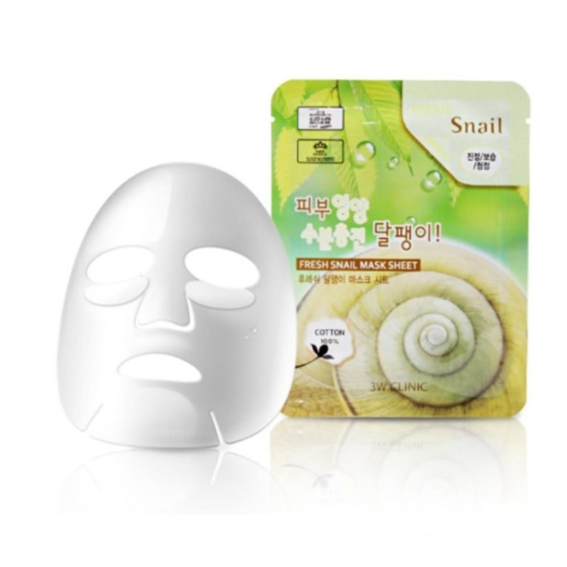 Bộ 10 gói mặt nạ dưỡng ẩm chiết xuất ốc sên 3W Clinic Fresh Snail Mask Sheet  - Hàn Quốc Chính Hãng