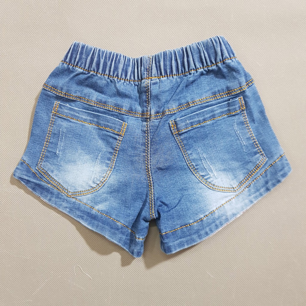 Quần short jean bé gái thêu trái táo phối 2 nơ dễ thương